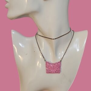 3/$20 Pink Mesh Envelope I Love Jesus Pendant Long Chain Necklace NWOT